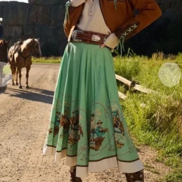 Double D Ranch Dresses & Skirts - Double D Ranch Mitchell Gallery Western Print A-Line Skirt Sz M